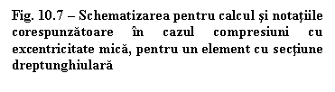 Text Box: Fig. 10.7  Schematizarea pentru calcul si notatiile corespunzatoare in cazul compresiuni cu excentricitate mica, pentru un element cu sectiune dreptunghiulara 

